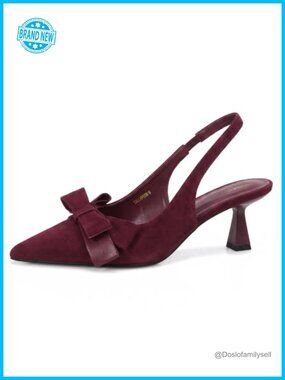 Faux Suede Slingback Kitten Heel Pumps Bow Pointed Toe Dress Shoes
